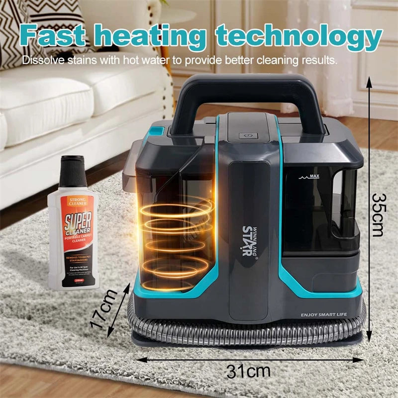 Wet and Dry Vacuum Cleaner 15Kpa Portable Corded Sofa Carpet Cleaner Fabric Double Brush Head Stain Fabric Cleaning Machine