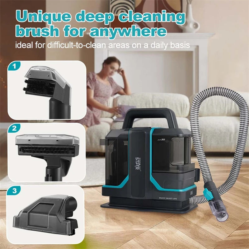 Wet and Dry Vacuum Cleaner 15Kpa Portable Corded Sofa Carpet Cleaner Fabric Double Brush Head Stain Fabric Cleaning Machine