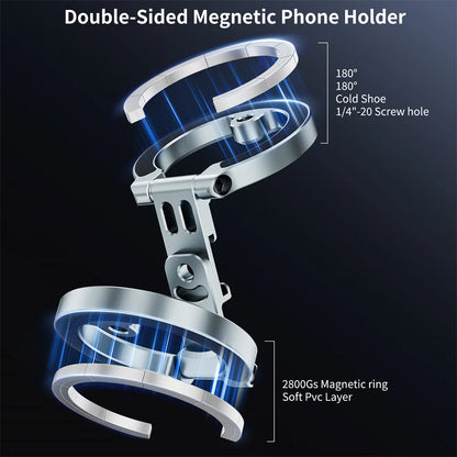 Dual-Sided Magnetic Phone Holder w 1/4" ColdShoe  For MagSafe iPhone 16 15 14 13 Android Tripod Gym Car Holder Phone Stand